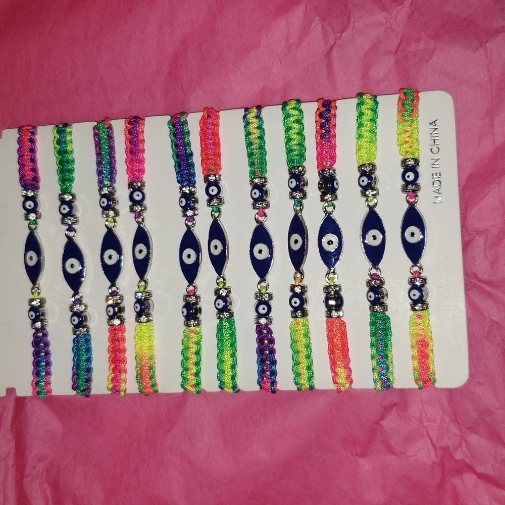Pack of 11 Evil Eye Colorful Cord Bracelets